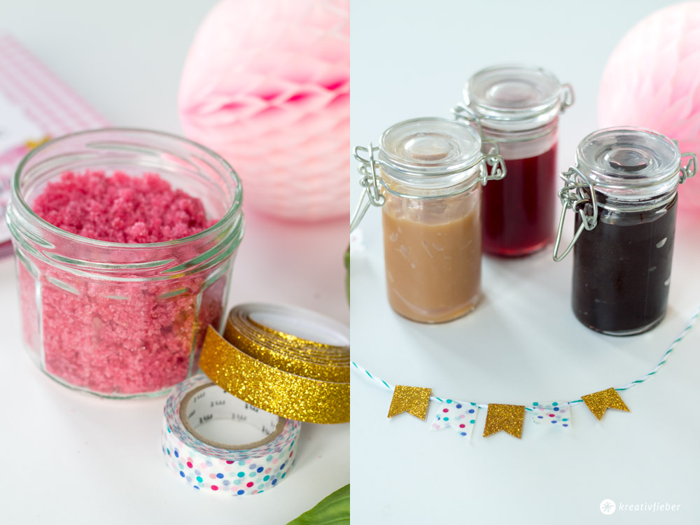 Eisparty-mit-Himbeersoße-und-Himbeerzucker,-Schokosoße-und-Karamellsoße--Post-aus-meiner-Küche-Sommer-im-Glas